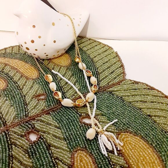 J. Crew Seaside Shells and Pearls Brass Casting Necklace 16"-20" Length NWT - Picture 2 of 10